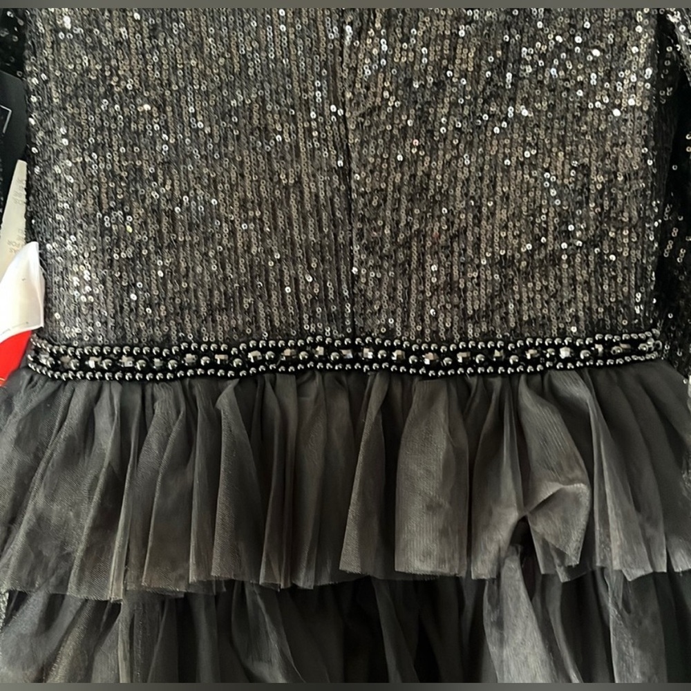 NWT MAC DUGGAL LONG SLEEVED RUFFLE TIERED MIDI DRESS BLACK  26299 - Picture 6 of 14